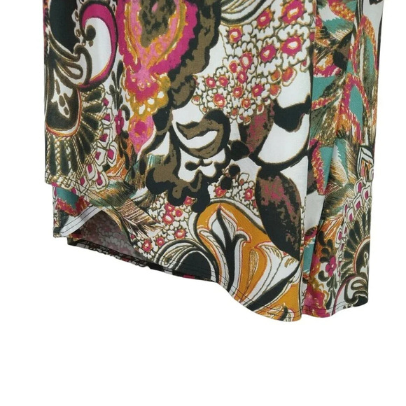 Mishca Asymmetric Tunic Top Women Size L Multicolor Short Sleeve PeekABoo Chest - Picture 4 of 8